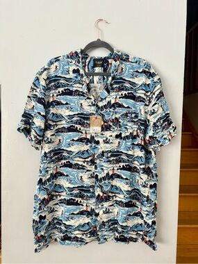 FarWest Men's All-Over Scenic Print Button Down Shirt - Modern Fit